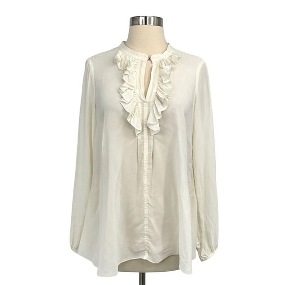 Beate Heymann Blouse Top Size 6 Off White Ruffle Long Sleeve Polyester - Picture 1 of 13